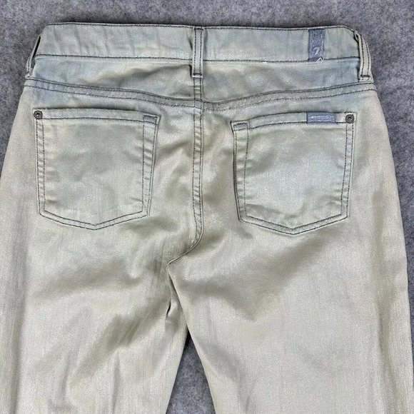7 Seven For All Mankind 7FAM Jeans Womens 26 Beige Blue Metallic Coated Skinny* - Picture 5 of 16